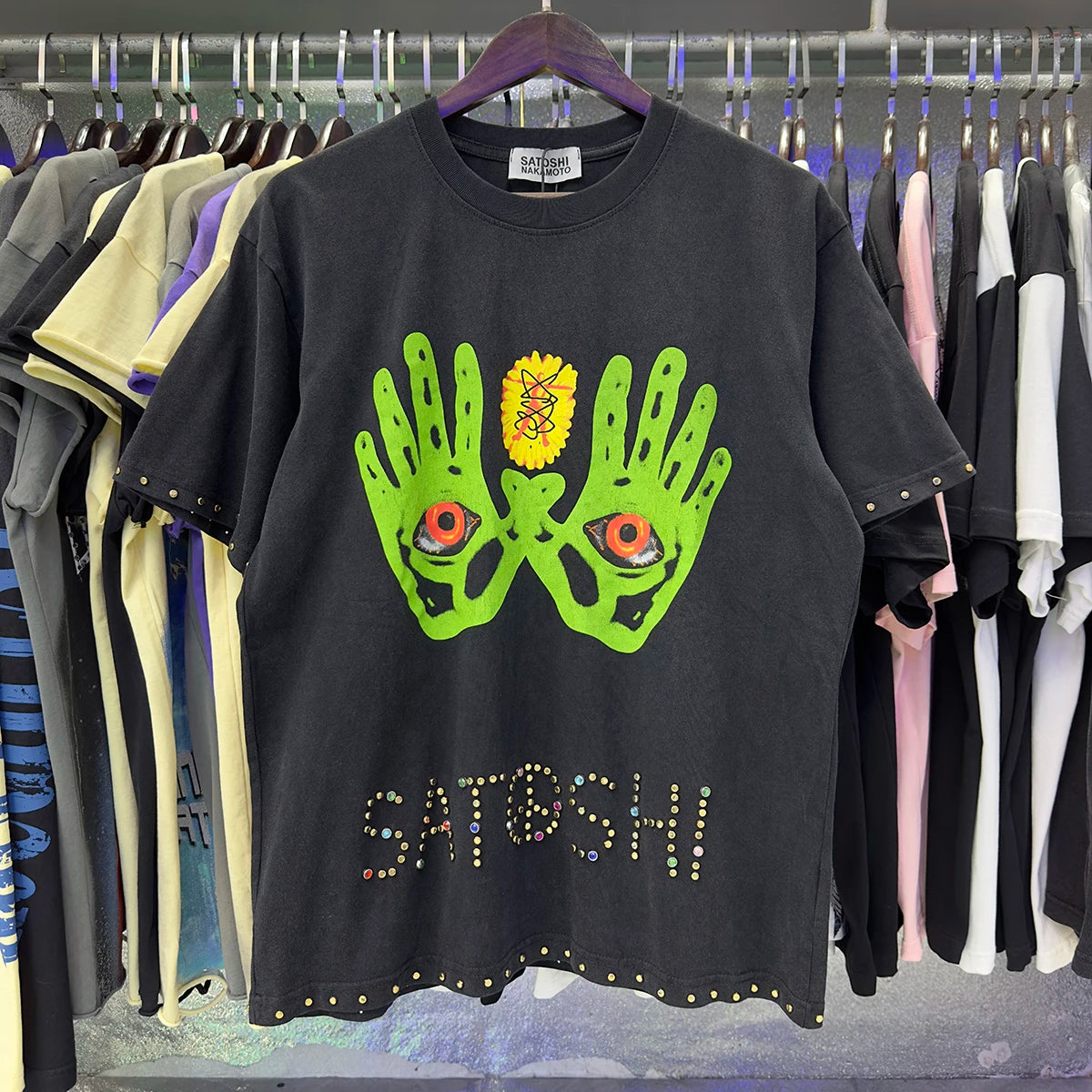 Free shipping New Satoshi Nakamoto fashion T-shirt hotfix rhinestone and Printed with Washed Oversized 100% cotton Men Women T-shirts Y2K Fashion streetwear - Matrix-studios.com