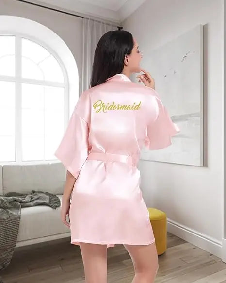 RB91 2017 Fashion Silk Bride of Mother Robe with Gold Letter Sexy Women Short Satin Wedding Kimono Sleepwear Get Ready Robe - Matrix-studios.com