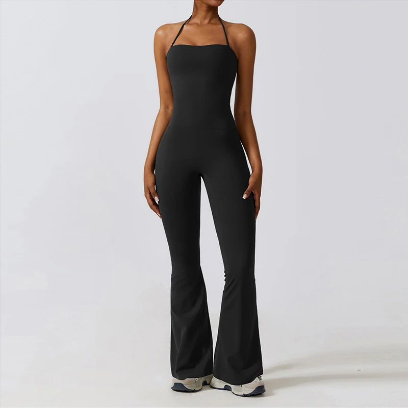 New Summer Women Sleeveless Yoga Jumpsuit Female Gym Flared Overalls Neck-hanging Backless Sportswear Sport Outfit For Woman - Matrix-studios.com