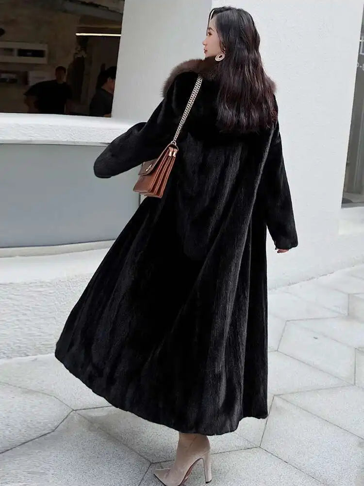 DEAT Fashion Women's Imitation Mink Fur Coat Fur Collar Loose Long Sleeves Thick Warm Overcoat Winter 2024 New tide 7AB6171 - Matrix Studios