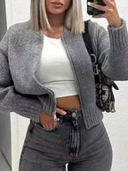 Lightweight & Warm Women's Casual Crew Neck Cardigan  Solid Color Fall Winter Fashion Chic Open Front Design with Chain Detai - Matrix Studios