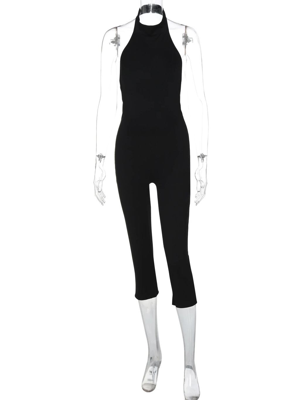 Hugcitar Ribbed Halter Backless Solid Button Sexy Bodycon Skinny Jumpsuit Summer Women Fashion Vacation Romper Streetwear Club - Matrix Studios