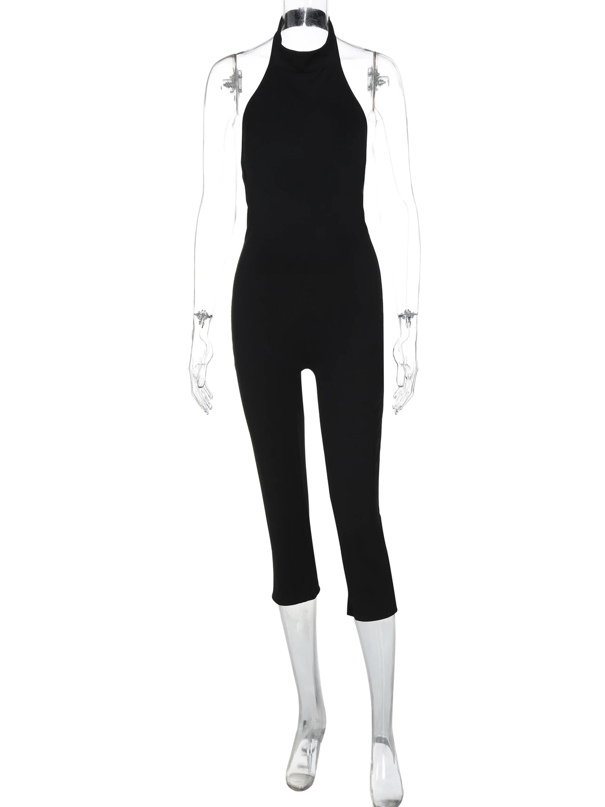 Hugcitar Ribbed Halter Backless Solid Button Sexy Bodycon Skinny Jumpsuit Summer Women Fashion Vacation Romper Streetwear Club - Matrix Studios