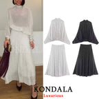KONDALA Vintage Polka Dot Women Sets Chiffon Bow Tie Loose Blouses Loose Long Skirts Fashion 2026 Spring Summer Holiday Suits - Matrix-studios.com