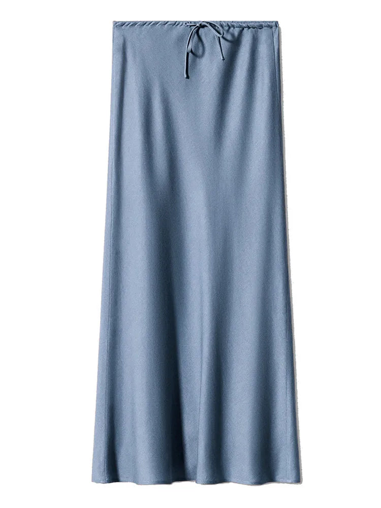 Brown Long Satin Skirts Women Luxury Maxi Autumn Summer High Waist Silk Black Skirt Long Straight Shining Beige Satin Skirt Maxi - Matrix-studios.com