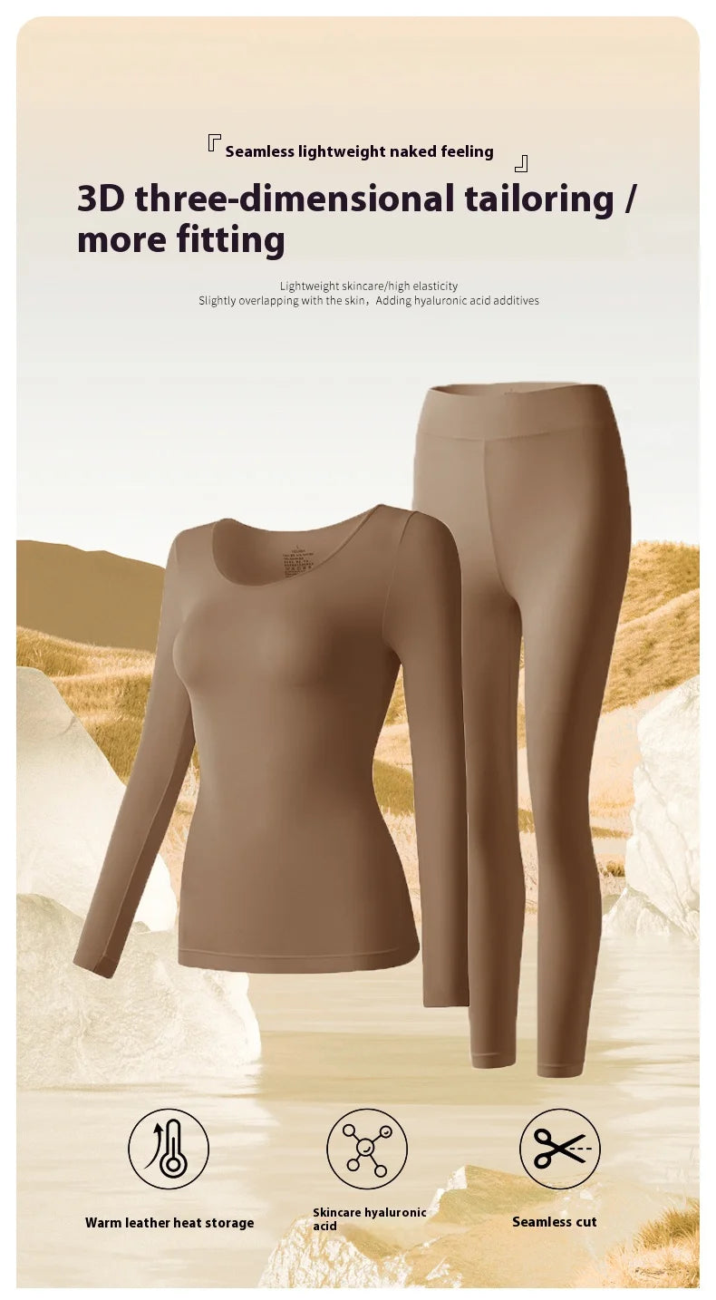 Winter Seamless Fleece Warm Leggings Female casual warm top Ladies Thermal Underwear 2pcs Set Slim Thin  Sports Fitness Leggings - Matrix-studios.com