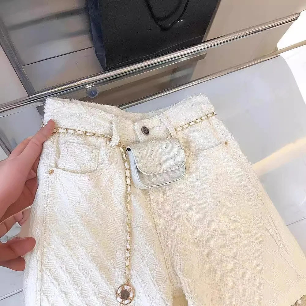 White Plaid Straight Loose Pants Women Spring Autumn Fashion Jeans 2025 New High Waist Wide Leg Full Trousers Female Denim Pants - Matrix-studios.com