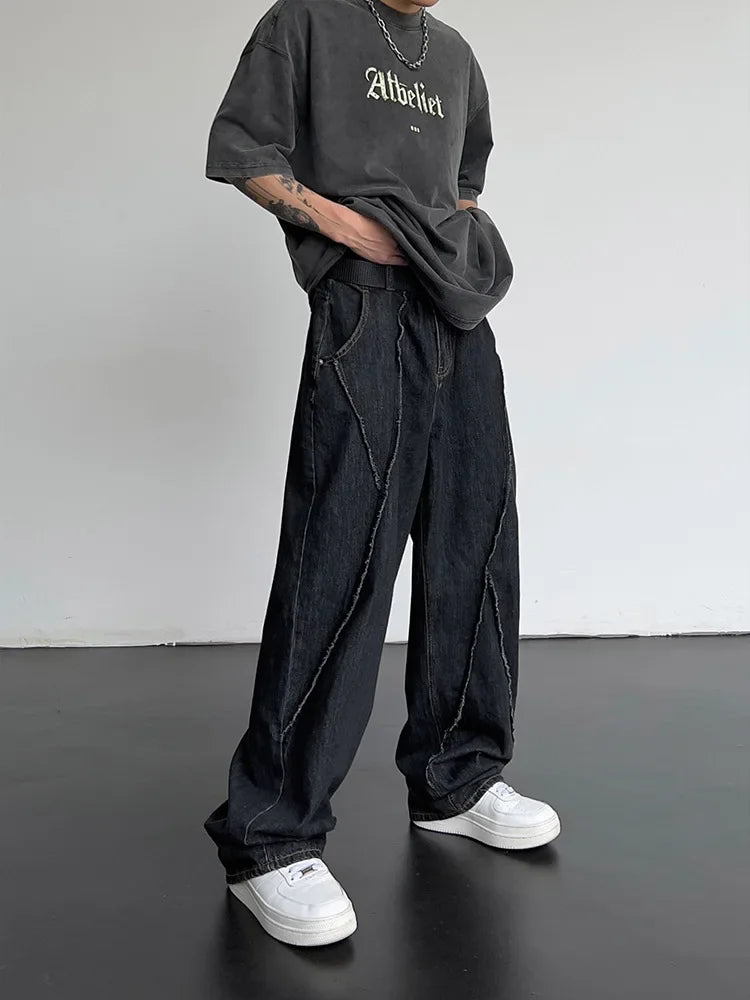 2026 Men HipHop Distressed Jeans Pants Men Ripped Patchwork Denim Pants Male Oversized Loose Casual Streetwear Wide Leg Trousers - Matrix Studios
