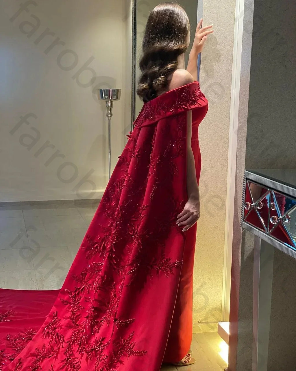Customized Ankle Length Sheath Evening Party Gowns Women Beaded Applique Long Wrap Prom Dresses Zipper Back Vestidos Des - Matrix Studios