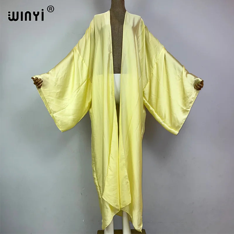 WINYI Kimono Boho Monocolour Kaftans Beach Wear Elegant Купальник Holiday Beach Outfits for Women Cover Ups Comfortable Dress - Matrix Studios