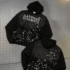 American High Street SATOSHI Hoodie Ink-sprayed Classic Retro Letter Print Washed Pullover Vintage Y2K Men Women Sweatshirts - Matrix-studios.com