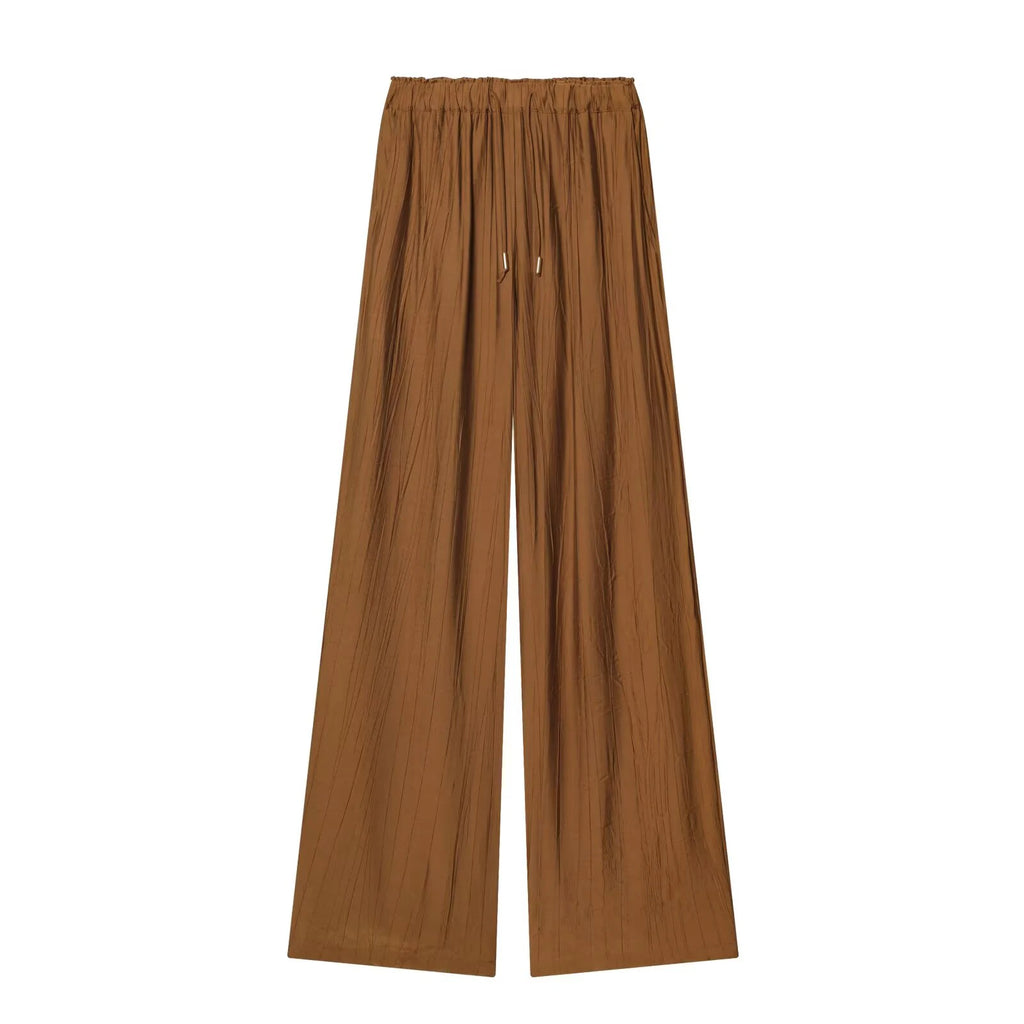 Autumn new women's loose and simple V-neck long sleeved shirt with elastic waist and wide leg pants set - Matrix-studios.com