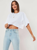 Cotton Women Short Sleeve Dance Running Clothes Yoga Fitness Crop Top  Navel Baring New Sport T-shirt Loose Gym Workout Shirts - Matrix-studios.com