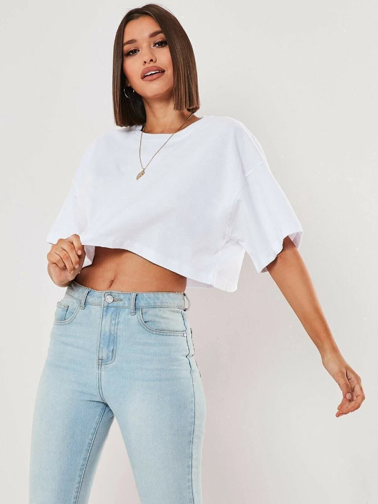 Cotton Women Short Sleeve Dance Running Clothes Yoga Fitness Crop Top  Navel Baring New Sport T-shirt Loose Gym Workout Shirts - Matrix-studios.com