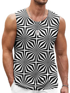 Mens Retro Geometric 3D Printed Tank Top Summer Casual Crew Neck Fashion Trend Sleeveless Vest Loose Breathable Sports Tops - Matrix Studios