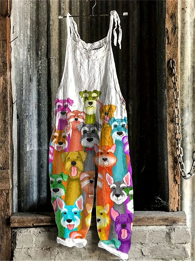 New Summer Women's Jumpsuit Cartoon Dog Print Fashion Cute Casual Jumpsuit Women's Parent-Child Outdoor Travel Lace-Up Jumpsuit - Matrix Studios