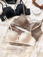Sexy Hollow Front Buckle Bra Women Underwear Set French Lace Thin Cup Bralette Comfort Gather Push Up Bra and Panties Lingerie - Matrix-studios.com