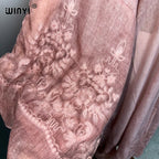 WINYI Kimono Hand-Dyed Embroidered Cardigan Beachwear Evening Dress Abaya Dubai Luxury Cover-Ups Beach Outfits Women Maxi Coat - Matrix Studios