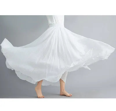 28-Color Mori Girl Literary Cotton Linen Dress Elastic Waist A-line Expansion Skirt Solid Color Ethnic Style Women Long Skirts - Matrix-studios.com