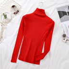 2026 Autumn Winter Women Long Sleeve Knitted Foldover Turtleneck Ribbed Pull Sweater Soft Warm Femme Jumper Pullover Clothes - Matrix Studios
