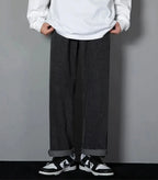 Korean Solid Colors Men's Casual Long Jeans Classic Man Four Seasons Straight Denim Wide-leg Pants Light Blue Grey Black 3XL - Matrix Studios