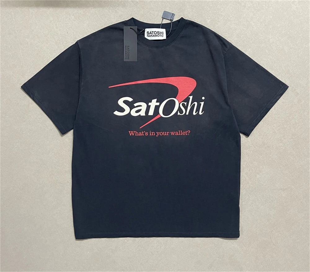Summer Satoshi SS26 American Vintage Letter Printed Fashion Round Neck Washed Short Sleeve High Street Loose Oversize T-shirt - Matrix-studios.com