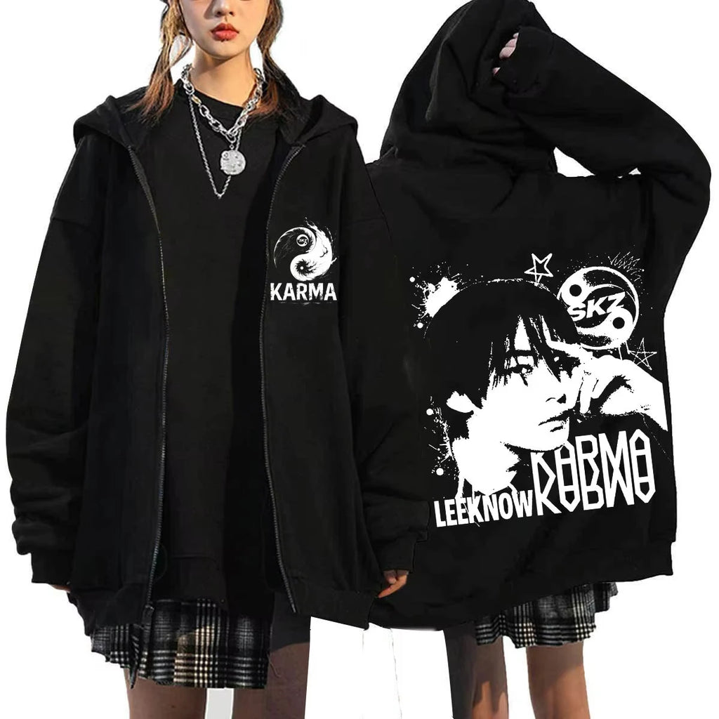 KPOP The 4th Album KARMA FELIX HAN BANGCHAN CHANGBIN HYUNJIN SEUNGMIN LEE KNOW Zip Up Women/Men Hoodie Sweatshirt Couple Clothes - Matrix Studios