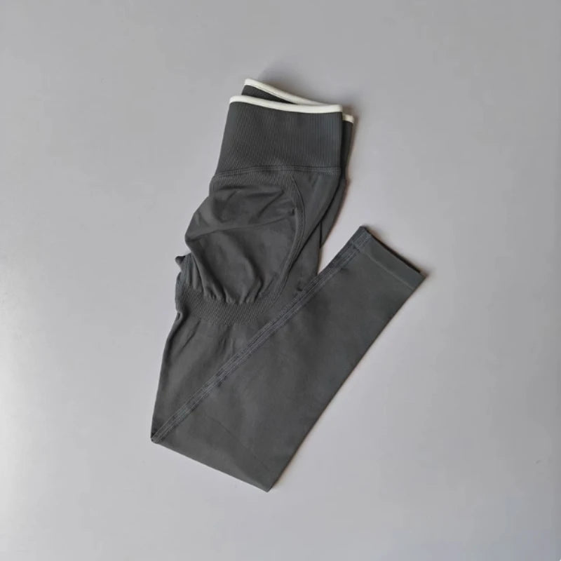 Women's Seamless Gym Solid Color Sports Pants White Edge Waist Tight High Waist Hip Lifting Yoga Pants Running Exercise Pants - Matrix-studios.com