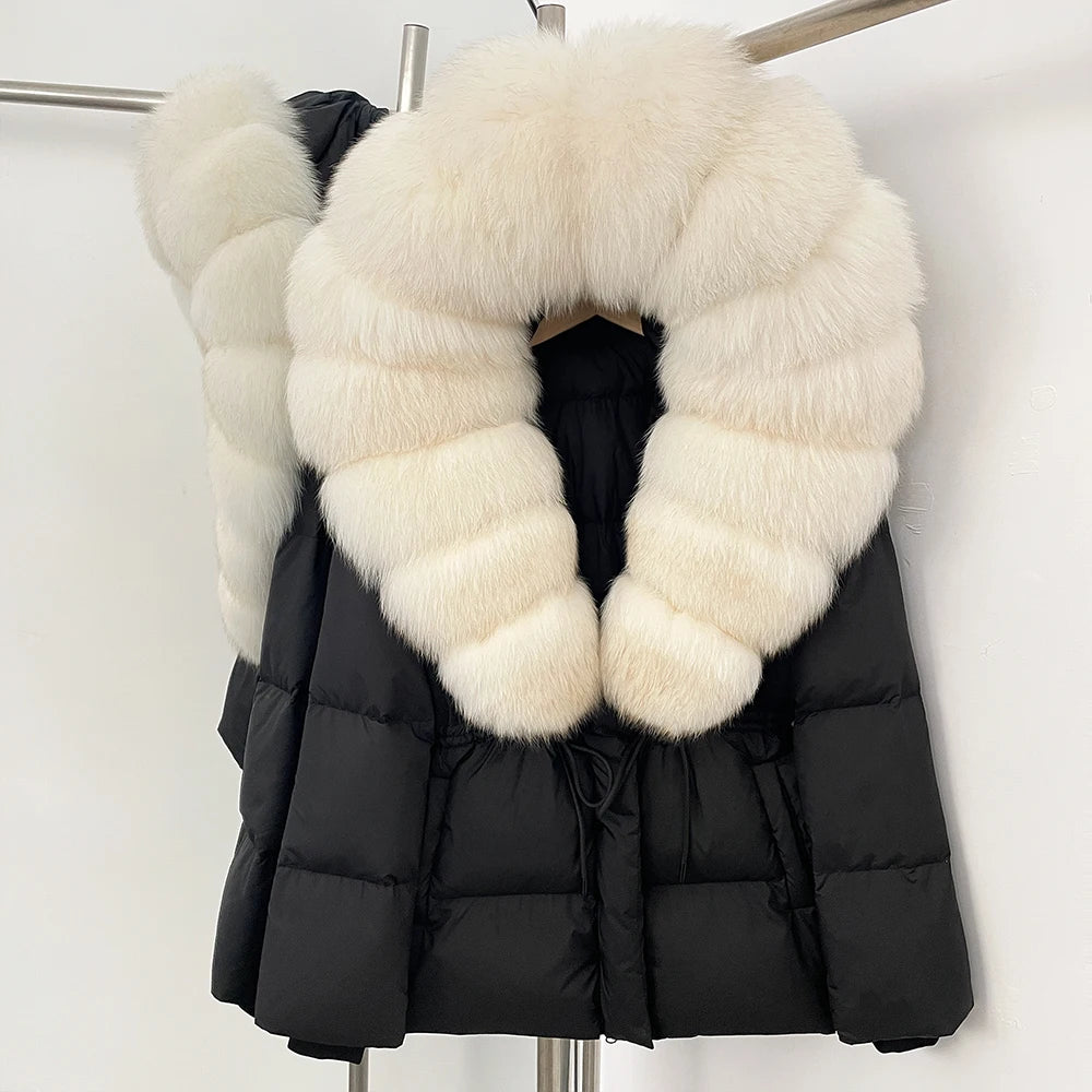 Reality Fur Jacket Real Fur Collar Duck Down Coat Female Winter Hooded Warm Fox Fur Coat Women Natural Raccoon Fur Puffer Jacket - Matrix Studios
