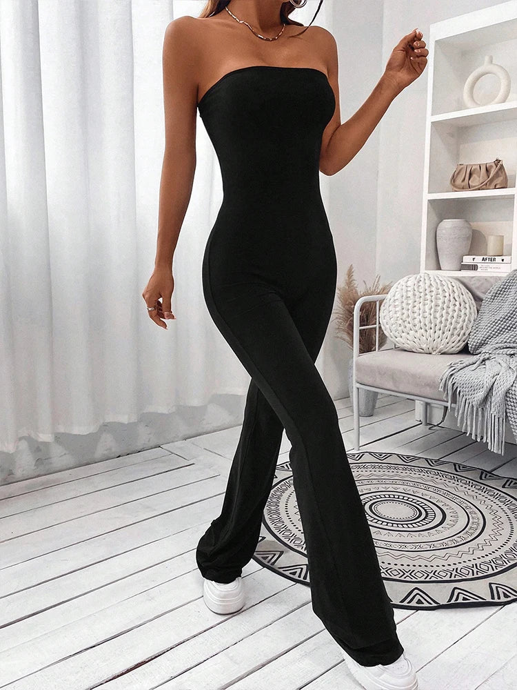 Women's Corseted Jumpsuit Simple solid colour Slim models Hip lifting design Fashion Single Piece Flared Pants - Matrix Studios