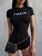 Nibber Peach Hip Letter Print Fashion Romper Women Body-Shaping Skinny o-Neck Mini Sleeve Tight Casual Simple Workout Playsuits - Matrix Studios