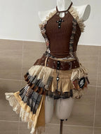 Summer Vintage Elegant Y2K Woman 2 Piece Sets Punk Gothic Strapless Crop Tops +High Waist Ruffle Skirt Female Party Outfits 2025 - Matrix-studios.com