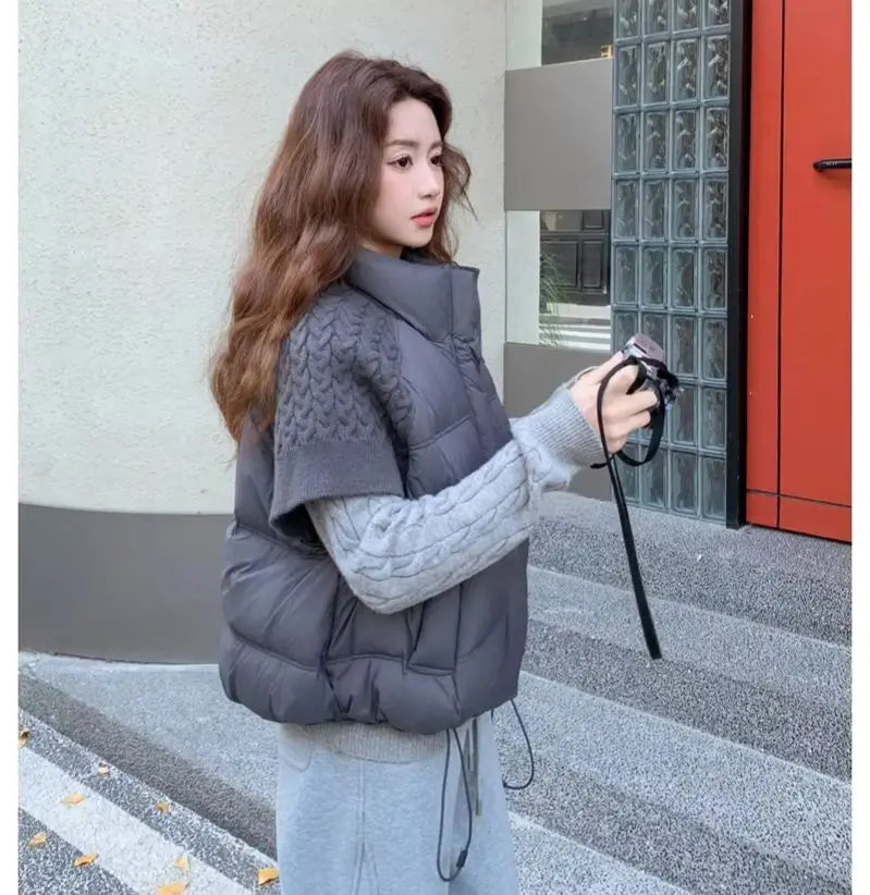 ZAROY Women's Cotton Vest Jacket Autumn Winter Loose Casual Stand Collar Pocket Puffer Waistcoat Coat Trendy Outerwear куртка - Matrix Studios
