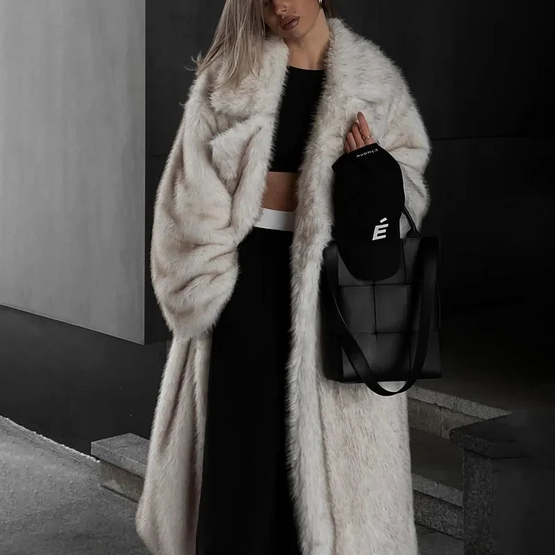 Neo Mint Winter Warm Fluffy Gradient Eco Fur Jacket Women Luxury Long Faux Fox Fur Coat Street Furry Outerwear Overcoat - Matrix Studios