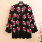 Three-Dimensional Flower Openwork Crocheted Sweater Cardigan Women's Spring And Autumn New Heavy Industry Joker Sweater 3XL Coat - Matrix Studios