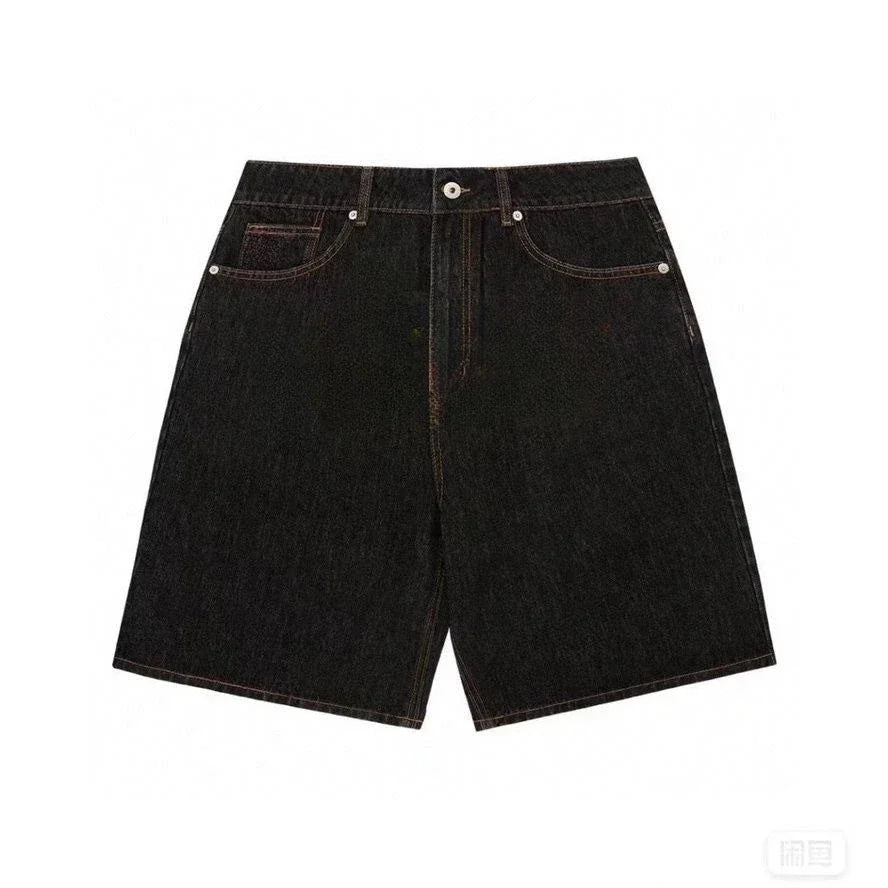 Y2k Summer Harajuku Hip-Hop Gothic Colored Flying Dog Printed Denim Shorts High Street Loose Casual Straight Cropped Jeans