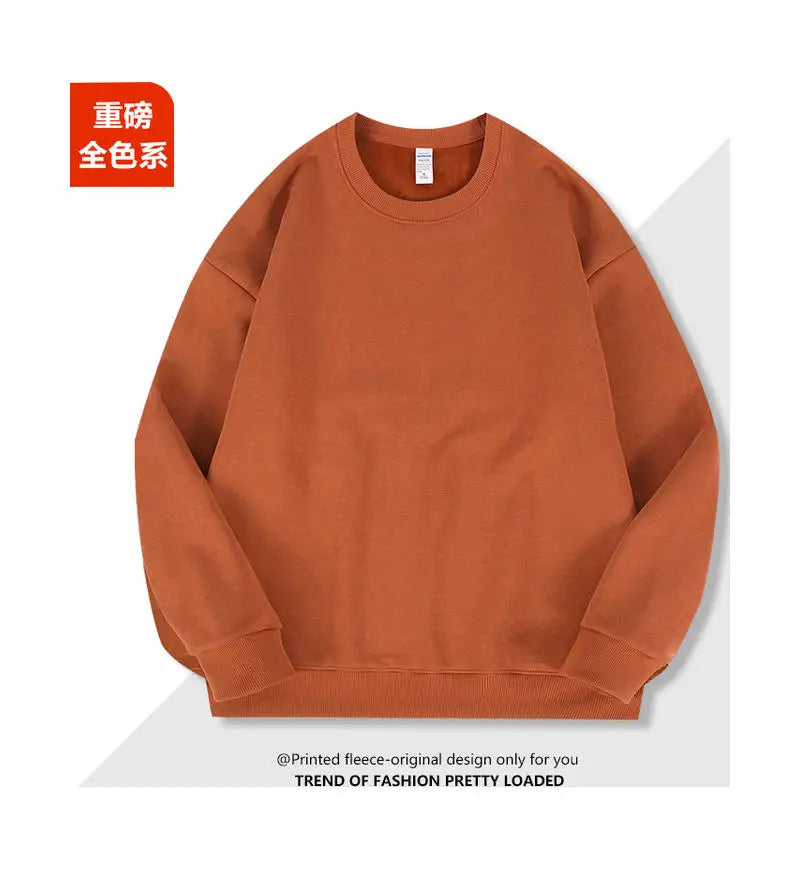 2026 Burgundy 500g Heavyweight Fleece-Lined Crew Neck Sweatshirt Unisex Autumn Winter Base Shirt Pullover Loose Top - Matrix Studios