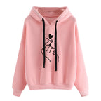 Autumn Fleece Hoodie Solid Color Finger Heart Hooded Korean Fashion Sweatshirts Long Sleeve Top Drawstring Pockets Loose Hoodies - Matrix-studios.com