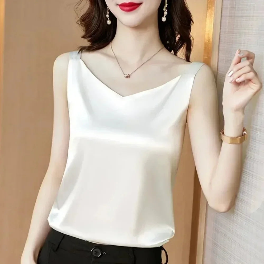 Korean Silk Women Blouses Shirt Woman Satin Blouse Tops Women Satin Lace Embroidery Blouse Top Woman V-neck Printing Shirts Tops - Matrix-studios.com