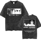 Anime Attack on Titan Vintage Washed Print T-shirt Mikasa Ackerman Eren Jaeger Wings of Freedom Logo Mens Summer Cotton T-shirts - Matrix Studios