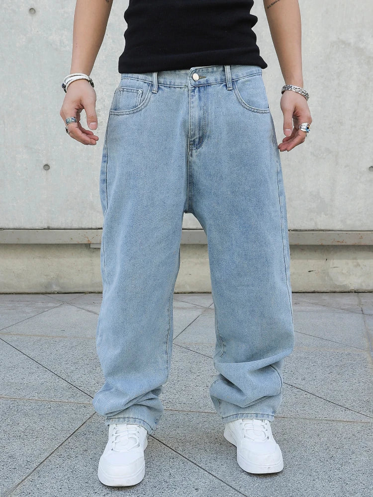 Spring Autumn Men Baggy Jeans Oversize Straight Loose Casual Denim Trousers Solid Color Streetwear Fashion Y2k Wide Leg Pants - Matrix Studios