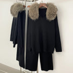 Reality Fur Jacket Pullover Set Woman Spring Knitted Suit Knitwear Female Real Fox Fur Collar Sweater Lady Autumn Knitted New - Matrix Studios