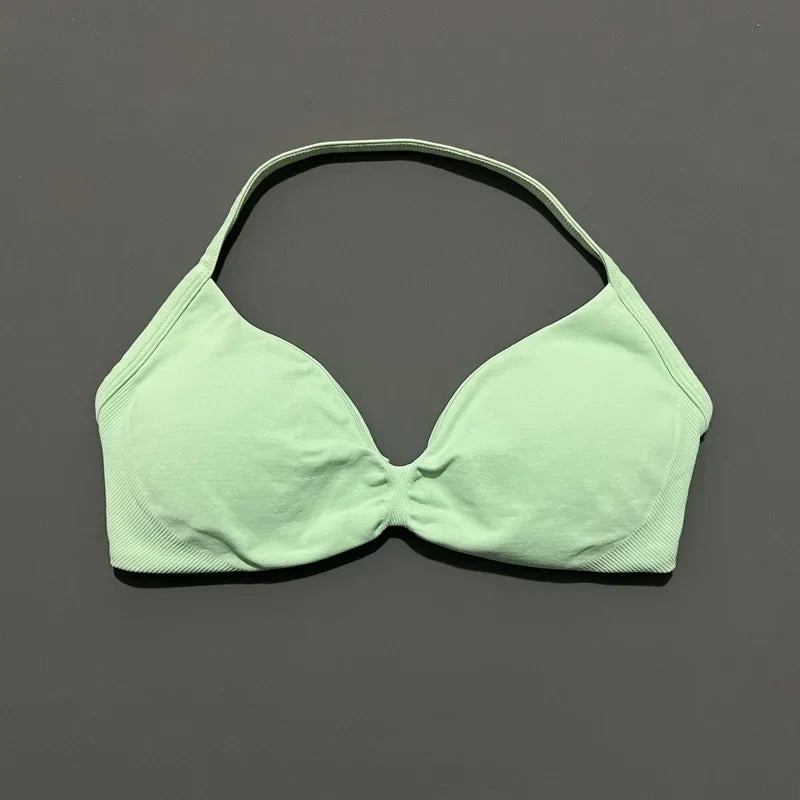HISTELLO Sports Bra Push Up Strappy Sexy Open Back Gym Crop Top Removable Cups Women Workout Clothing Gym Top Halter Sport Bra - Matrix Studios
