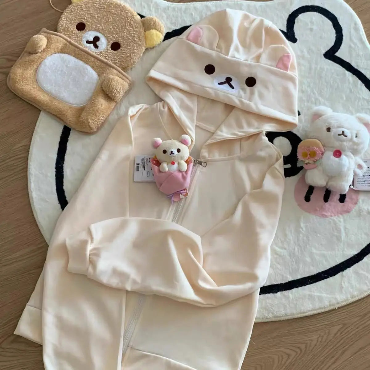 Spring Summer New Cute Bear Ears Zip Up Hoodie Japanese Sweet Girl Casual Loose Sweatshirt Women Cardigan Anime Hoodie Y2k Top - Matrix Studios