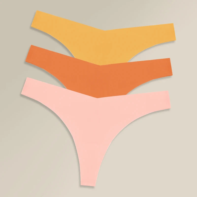3PCS Women Ice Silk Seamless Thongs Underpants Sexy V-Waist Ultra-thin Panties Girls Low Rise Invisible G-string Lingerie XS-XL - Matrix Studios