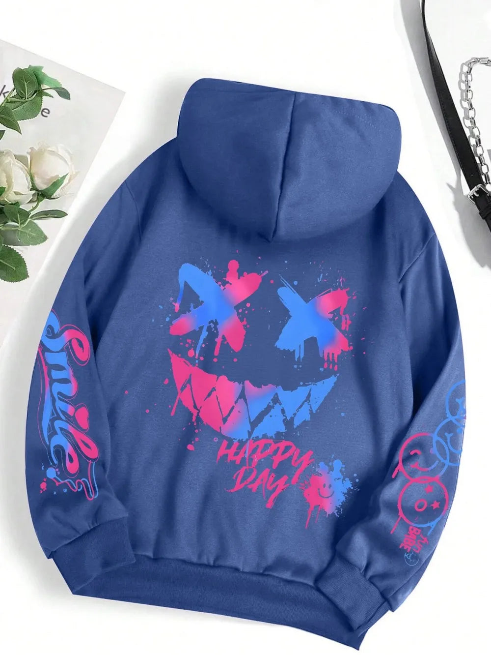 New Autumn Men's Personalized Smiling Face Print Comfortable Breathable Hooded Sweatshirt Outdoor Street Fashion Hooded Sweatshi - Matrix Studios