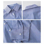 Classic Striped Woman Spring Autumn Blouses Shirt Lady Long Lantern Sleeve Stand Collar Loose Blusas Tops - Matrix-studios.com