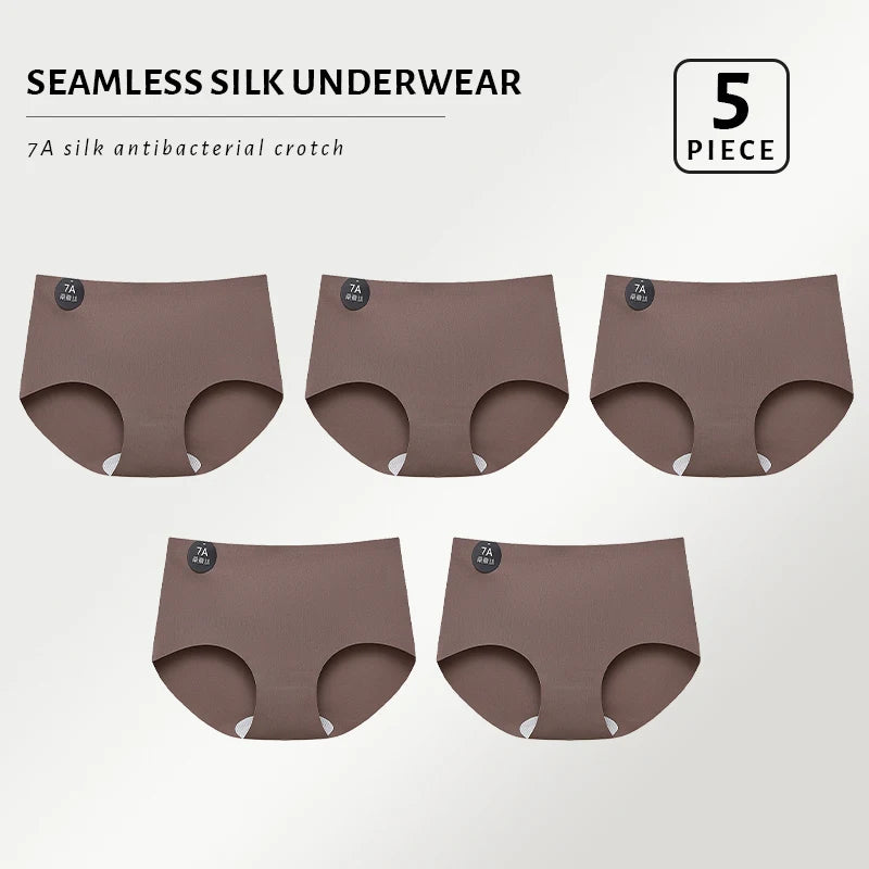 5PCS Seamless Mulberry Silk Panties Woman Underwear Ultra-Thin High Elastic Invisible Briefs Soft & Breathable Female Lingerie - Matrix Studios