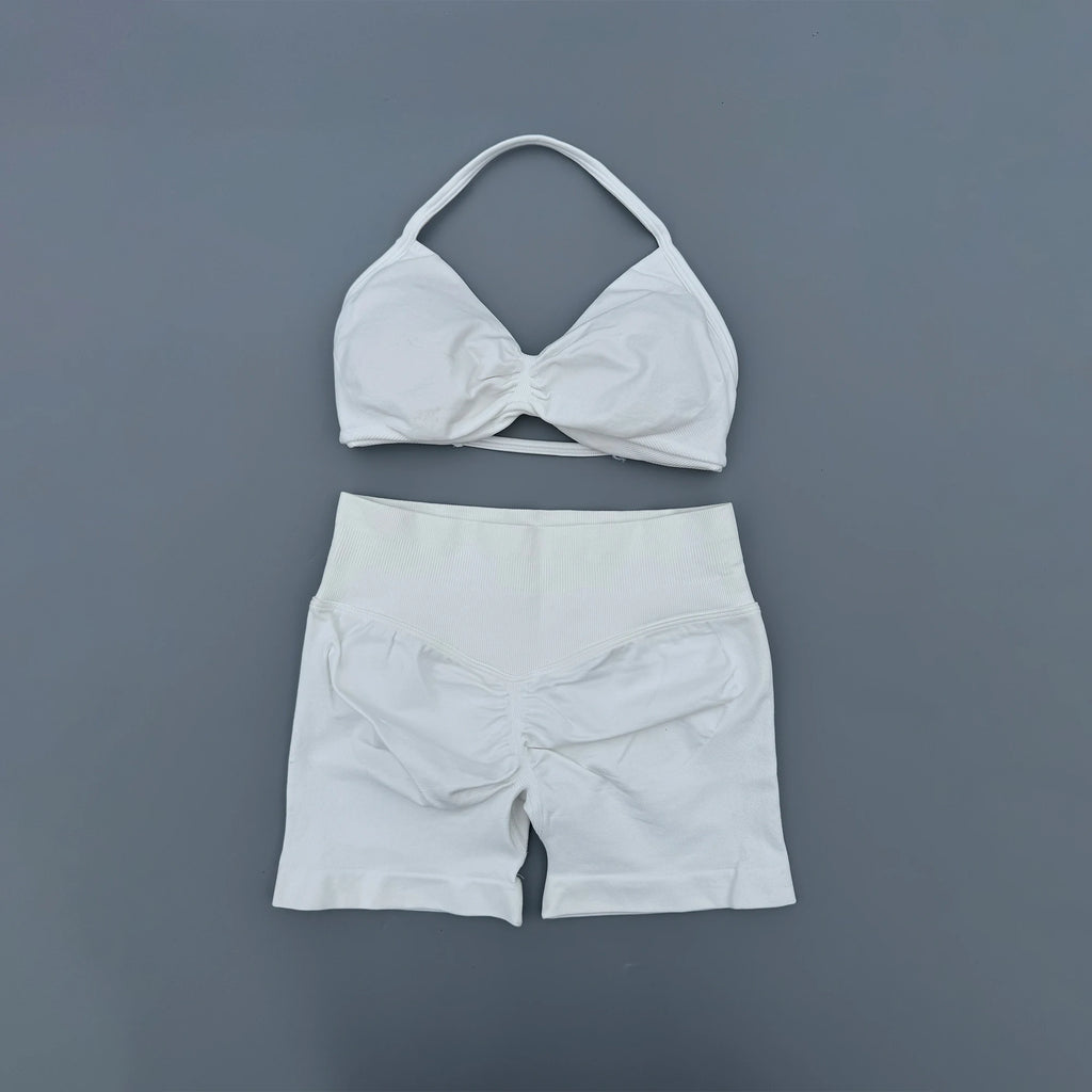 2 Piece Sports Gym Set Strappy Bra Yoga Underwear Short Sport Leggings Bicycle Running Sportswear Woman Seamless Yoga Set - Matrix-studios.com