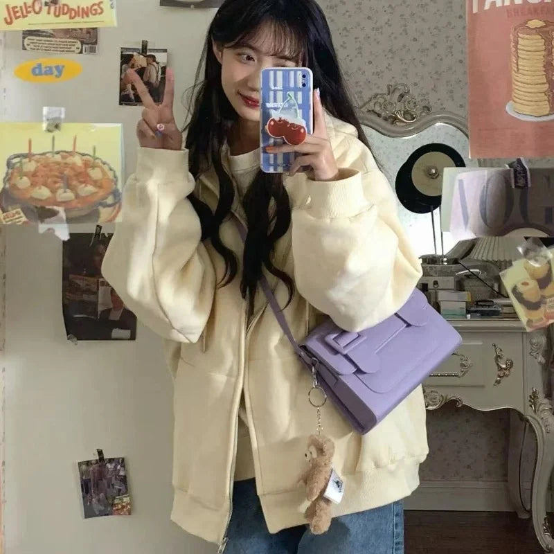 Women Embroidery Print Sporty Chic Hoodies Casual Zip Up Long Sleeve Loose Jacket Coats Harajuku Hooded Sweatshirts Streetwear - Matrix Studios